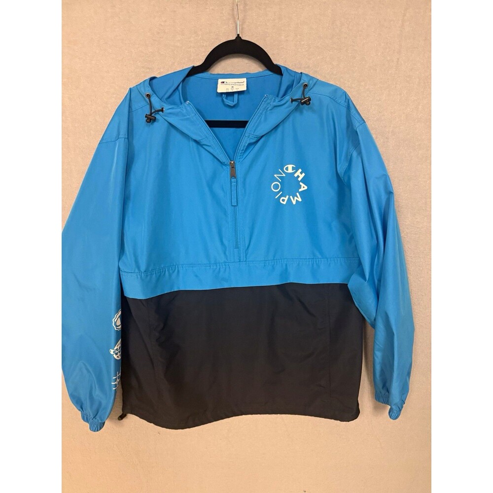 Champion Womens Packable Quarter Zip Windbreaker Jacket Blue  Size M Graphic
